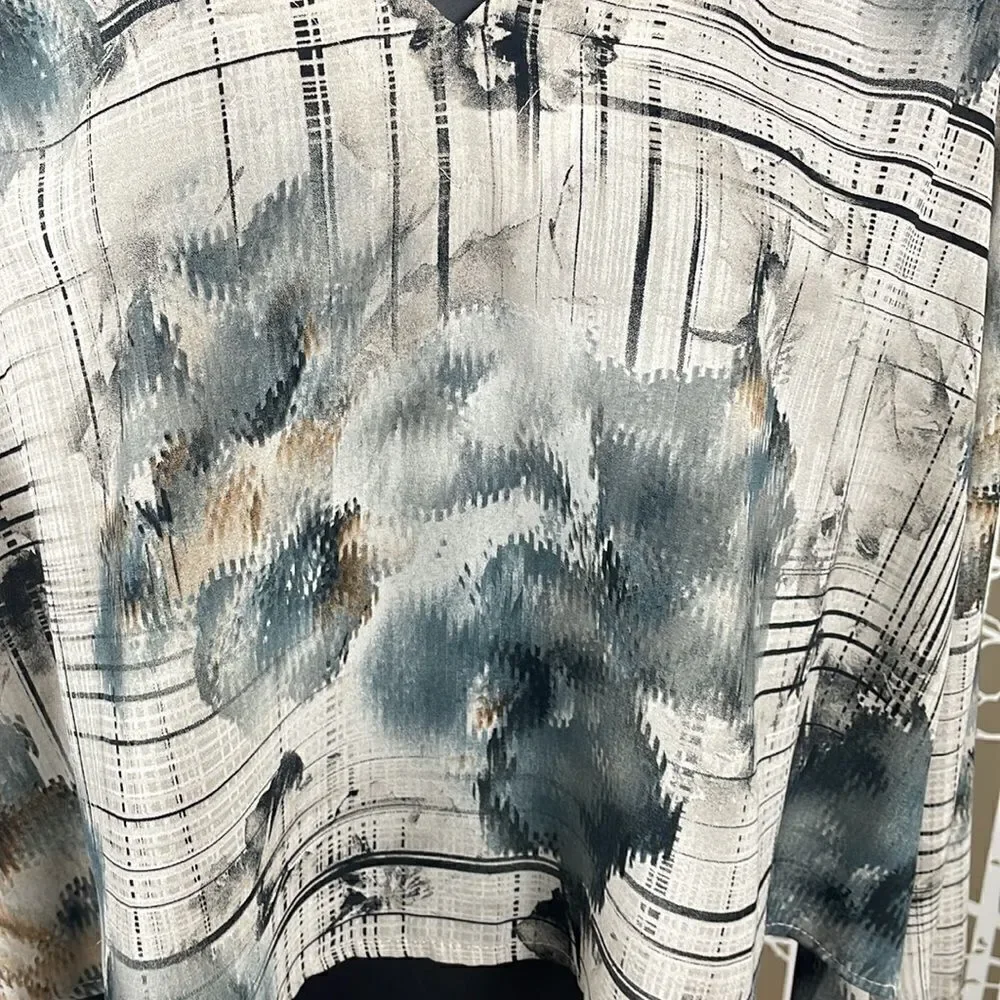 ASTR The Label watercolor plaid cropped pullover V-Neck blouse tan gray black S